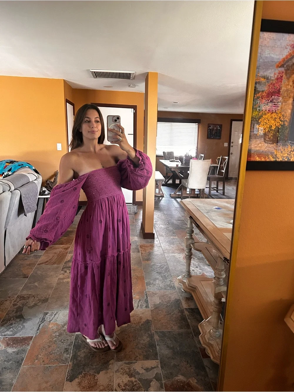 Free People Magenta Purple Off Shoulder Maxi Dress XS Boho